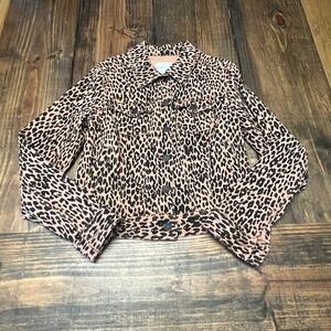 Celebrity Pink Leopard Print Denim Jacket Women's Size Medium Button Up